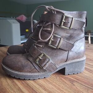 b.o.c. Brown Multi-Buckle Lace-Up Ankle Boots